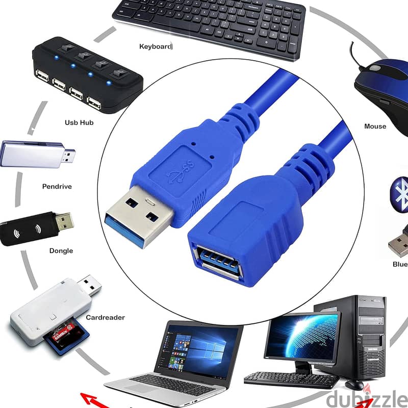 تطويلة كيبل يو اس بي عدة قياسات USB extension cable 5