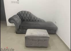Grey Velvet Sofa With footstiol 0