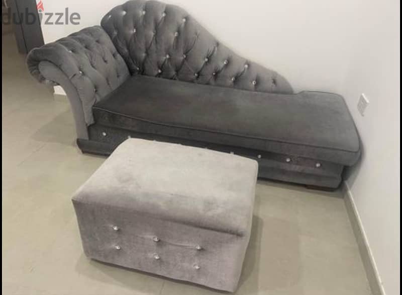 Grey Velvet Sofa With footstiol 2