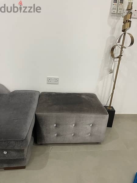 Grey Velvet Sofa With footstiol 4