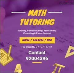 Mathematics Home / private lessons provided for all grades.