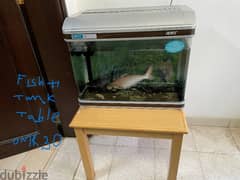 Fish tank+2 fishs+air pump +filter +WoodenStool   OMR25
