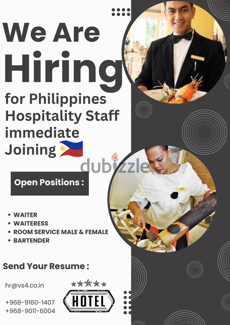 For Philippines Hospitality Staff  immediate Joining 1