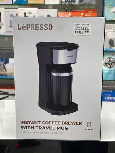 LePRESSO INSTANT COFFEE BREWER WITH  TRAVEL MUG.