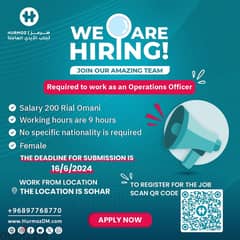 operations staff , Salary 200 OMR / Female only 0