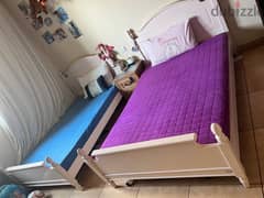 2 single bed wooden 100X200 white colour with Orthopedics mattress. 0