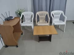 Tea table  and  3 plastic  chair