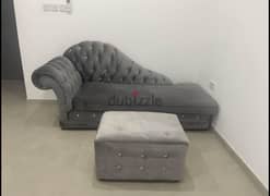 Large grey velvet sofa with footstool 0