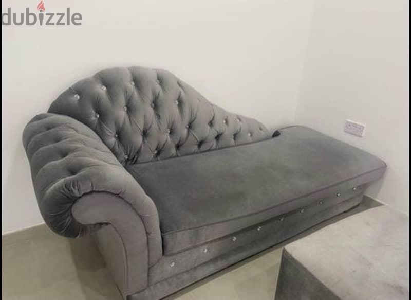 Large grey velvet sofa with footstool 1