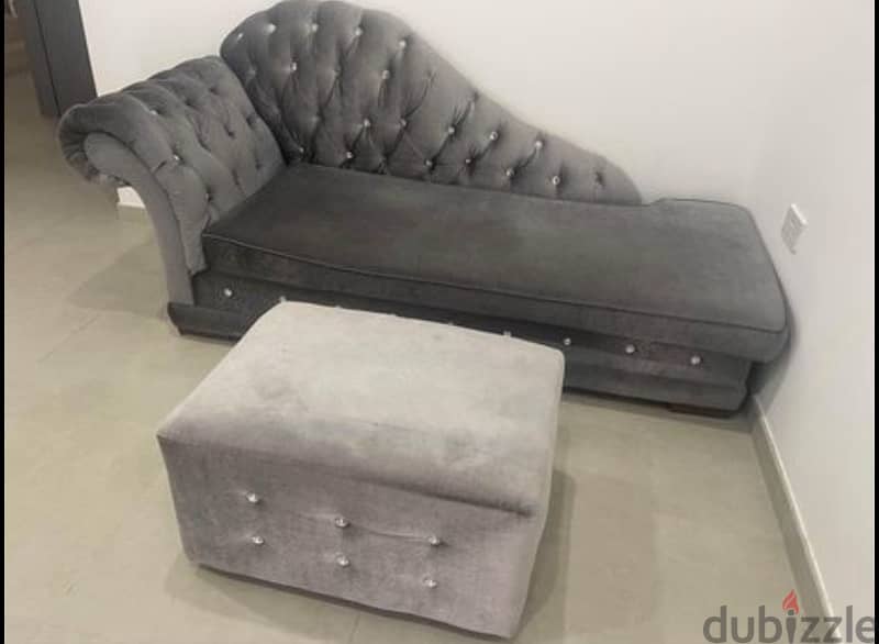 Large grey velvet sofa with footstool 2