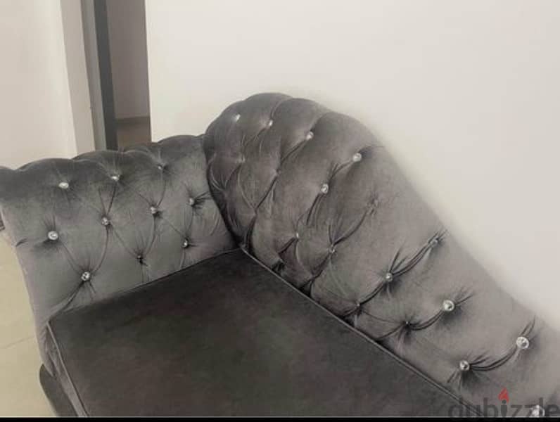 Large grey velvet sofa with footstool 3