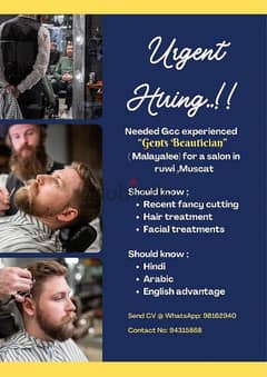 Gents Beautition Required in Gents beauty Saloon