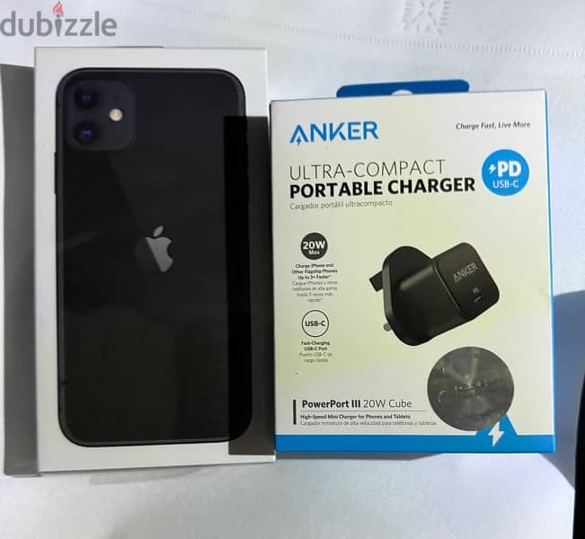 iPhone 11 blavk colore 128gb brand new with Anker adapter New 0