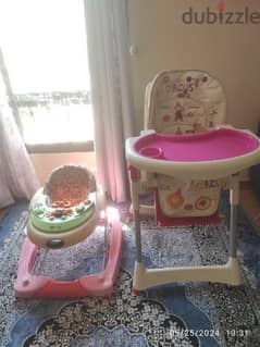 baby walker and high chair for sale