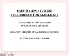 Babysitting / Day care /Tuition Available in Bosher(Kerala Family )