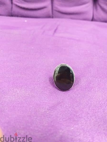 خاتم عقيق يمني أسود شفة العبد طبيعي natural black yamani agate 0