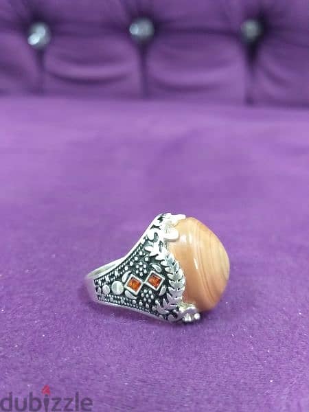 خاتم عقيق سليماني يمني طبيعي natural sulaimani yamani agate ring 1