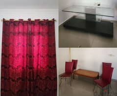 Large Curtains, table with chairs & Glass table