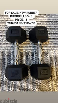 FOR SALE: NEW RUBBER DUMBBELLS 5KG PRICE: 15 WHATSAPP: 95044536