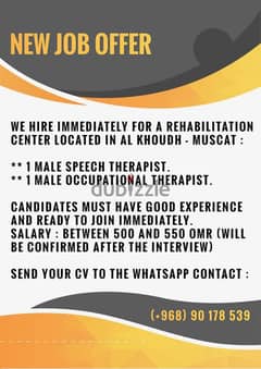 Looking for male speech therapist and occupational therapist