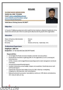Seeking Job: MBA Graduate with Omani Driving License in Oman.