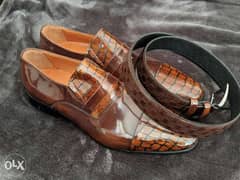 Men's Patent Leather shoes with matching belts 0