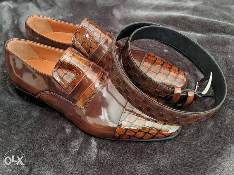 Men's Patent Leather shoes with matching belts 1
