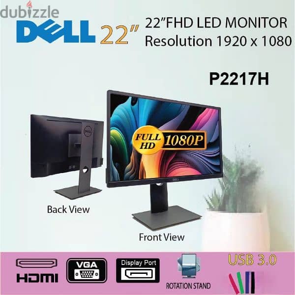 22 inch DELL MONITOR with HDMI AND DISPLAY PORTS 0