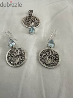 Handmade silver with natural gem stone(blue topaz)