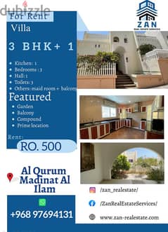 For Rent 3 BHK + 1 Villa at Al Madinat Al Ilam: