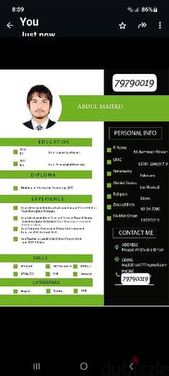 I have  5 years experience in sales man 79790019