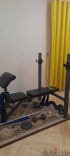Exercise bench, weight lifting equipment and dumbells