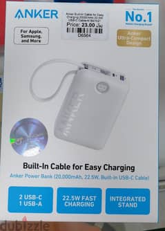 Anker Built in Cable for Easy Charging 20000mAh 22.5W USB - C Cable