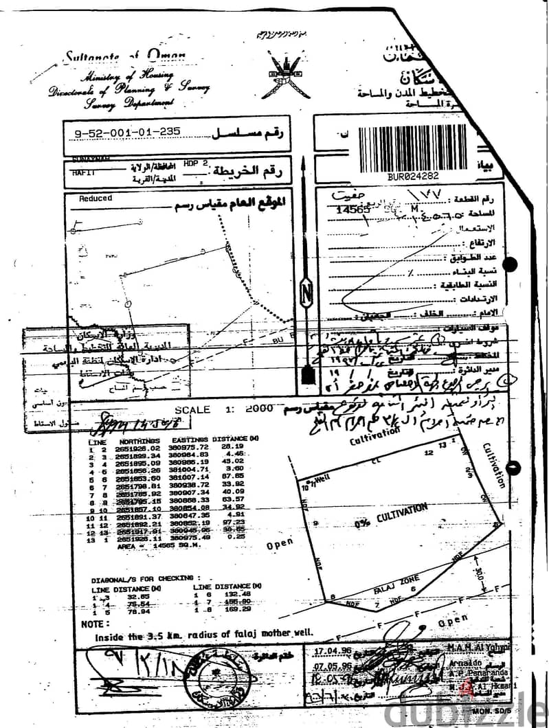 ارض زراعية للبيع في حفيت بمحافظة البريمي ب 17 الف مساحة 14565 م 0