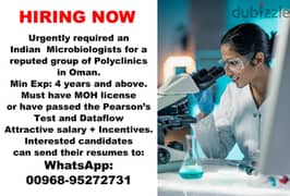 URGENTLY REQUIRED AN INDIAN MICROBIOLOGIST