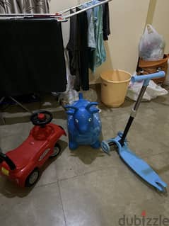 Less used toys for sale (Skating scooter, Air filled Goat Toy & Car)