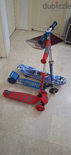 2 scooter 1 skateboard 1