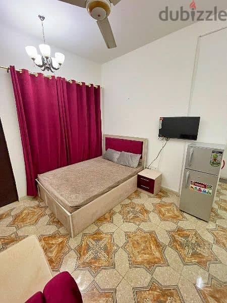 A fully furnished studio consisting of a bedroom, bathroom a kitchen 1