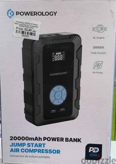 Powerology 20000Mah Power Bank Jump Start Air Compressor PD45W - New