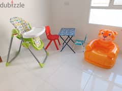 Baby feeding chair, Feeding milk pump with bottles and accessories