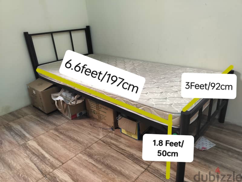 Single steel cot (6.6 x 3 feet) with bed - less usage 0