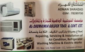 AC service fitting repairing washing machine cooking range electrician