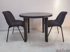 Round table (Diameter-90 cm) with 2 cushioned chairs-Brown Colour