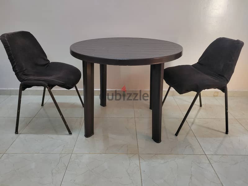 Round table (Diameter-90 cm) with 2 cushioned chairs-Brown Colour 2