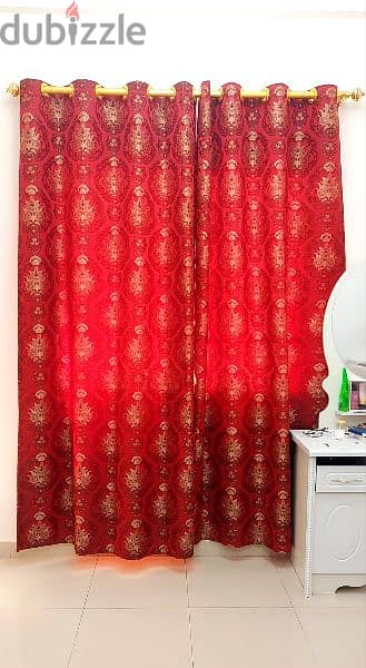 2 sets of Custom-made full length Bedroom curtains along with the rods 1