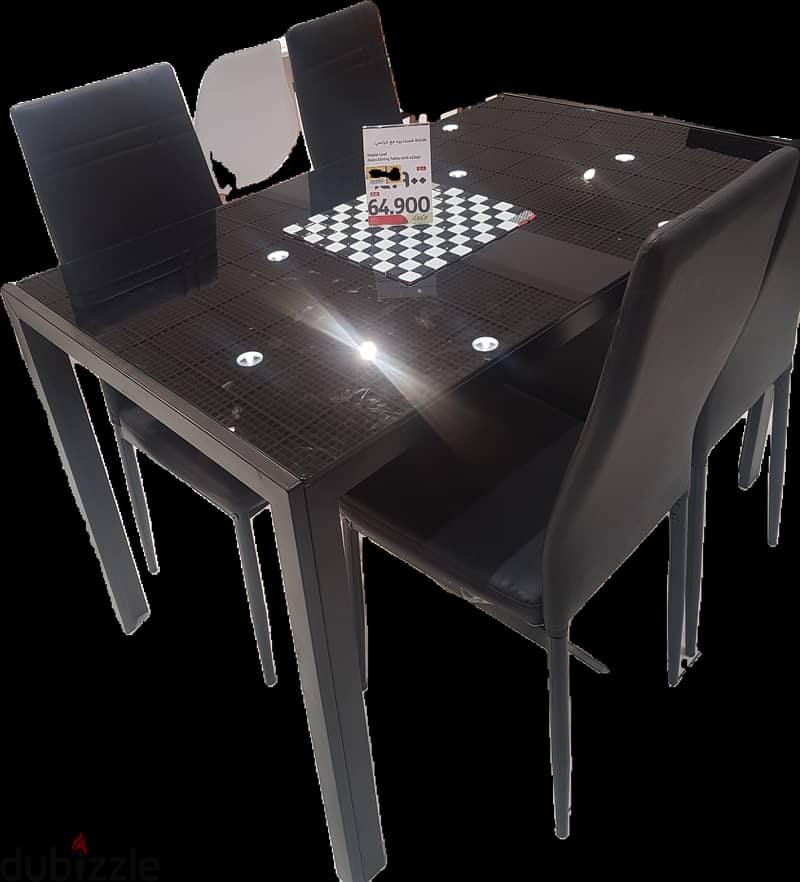 OMR 40/= Dining table with Metal frame and tempered glass 1