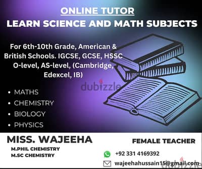 Online Tutor / Teacher Science Chemistry Math Subject