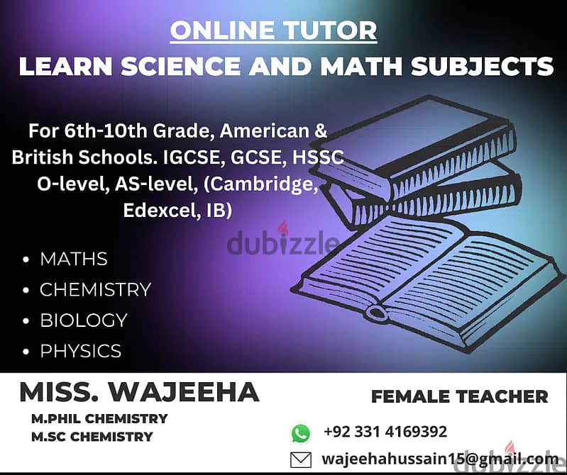 Online Tutor / Teacher Science Chemistry Math Subject 0