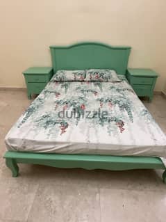 Solid wood Bed set with side tables and mattress with study table