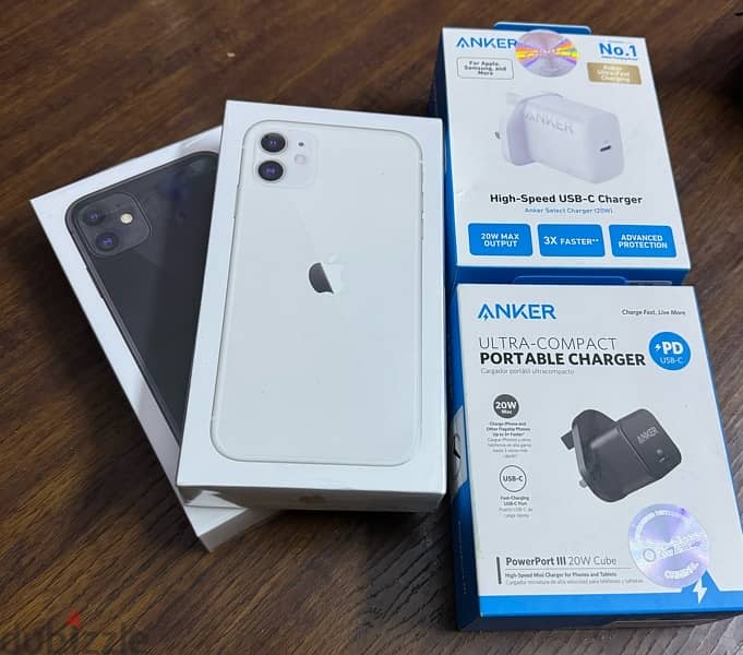 iPhone 11 white and black colour 128gb brand new with Ankercharge 1